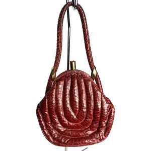 G H Bass 1920's Art Deco red womans snakeskin‎ purse top handle shoulder Vintage